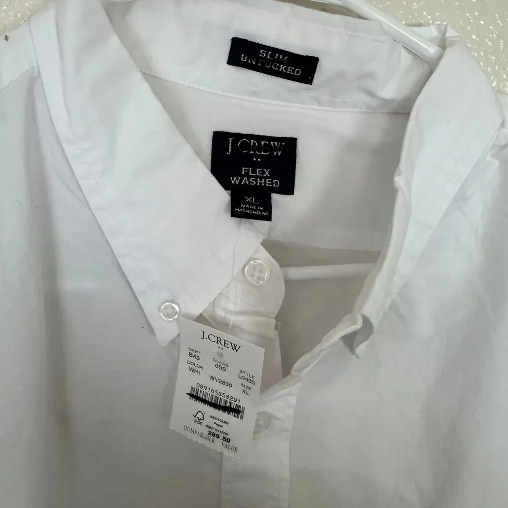 J.Crew Flex Washed Slim Untucked Casual Shirt XL White Button Up Long Sleeve